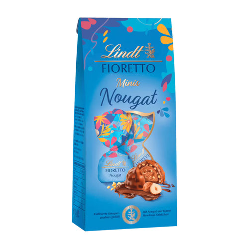 Lindt Fioretto Nougat Minis pralines packaging on a white background