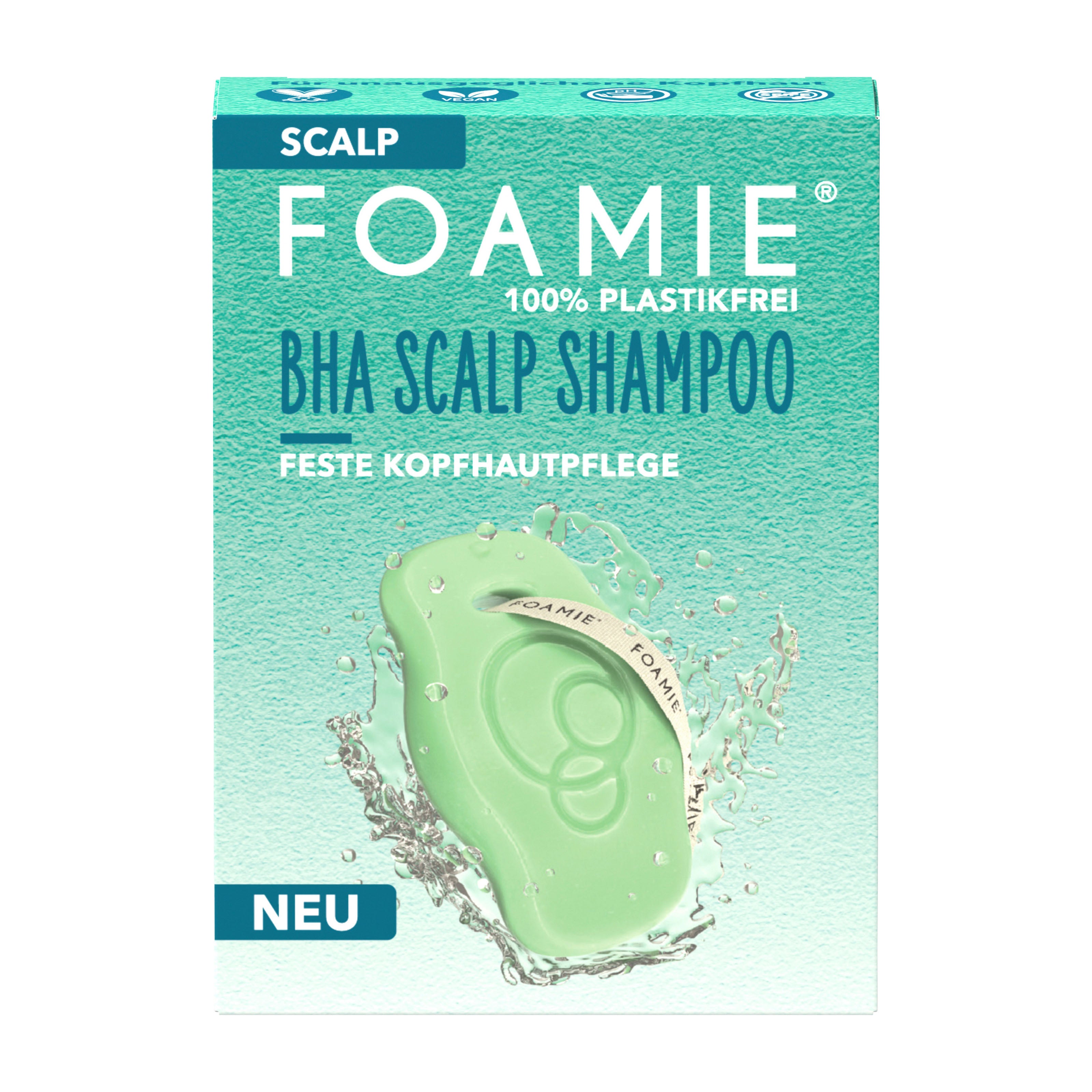 FOAMIE BHA Scalp Care Shampoo Bar packaging on a white background