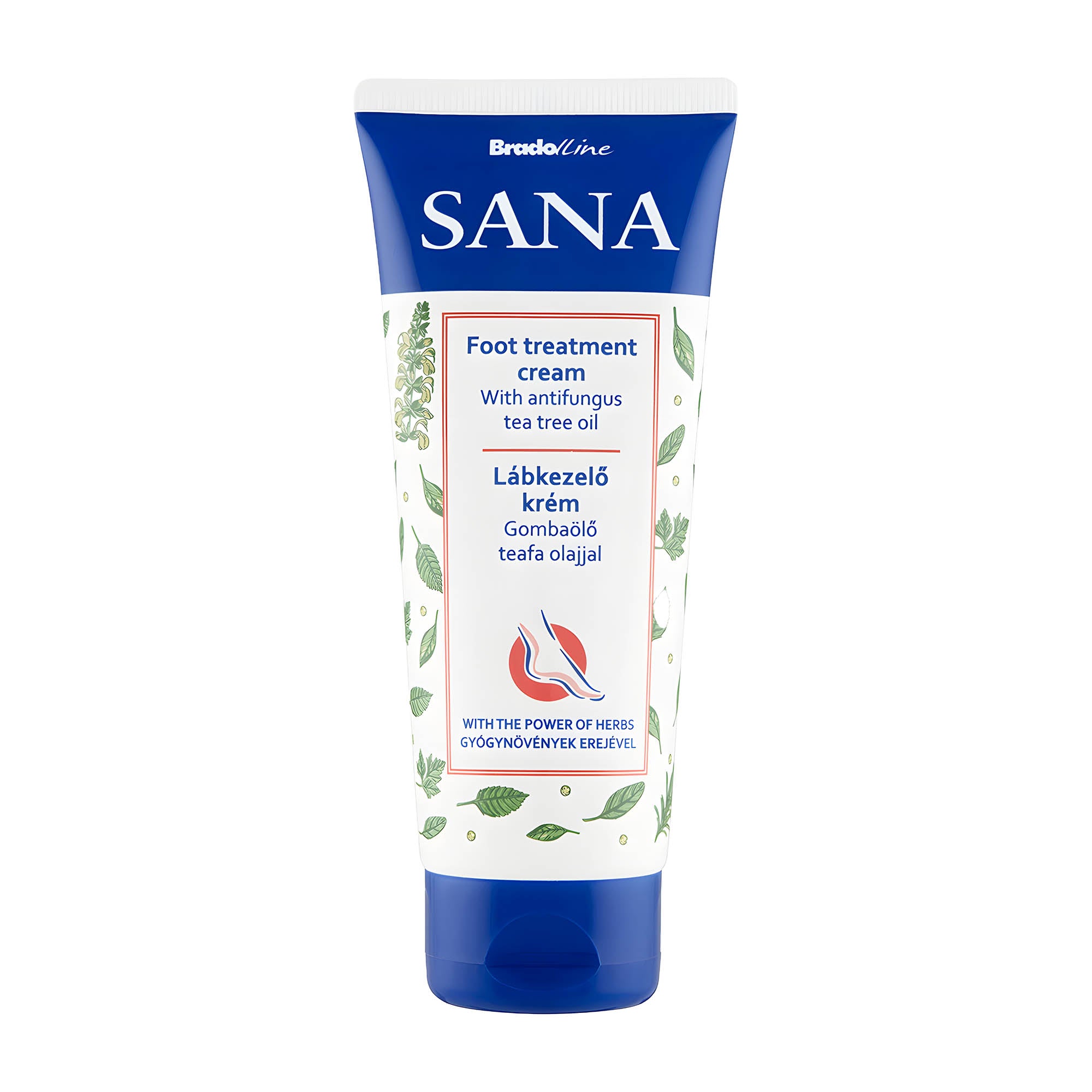 A tube of Sana foot treatment cream with anti-fungal tea tree oil.