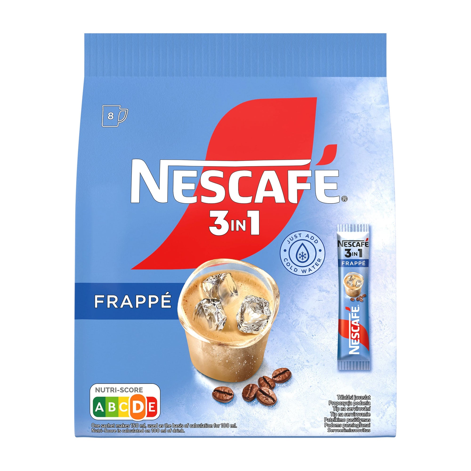 Nescafe 3in1 Frappe packaging with a blue background
