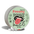 Fresmy toothpaste tablets packaging with peppermint flavor on a white background