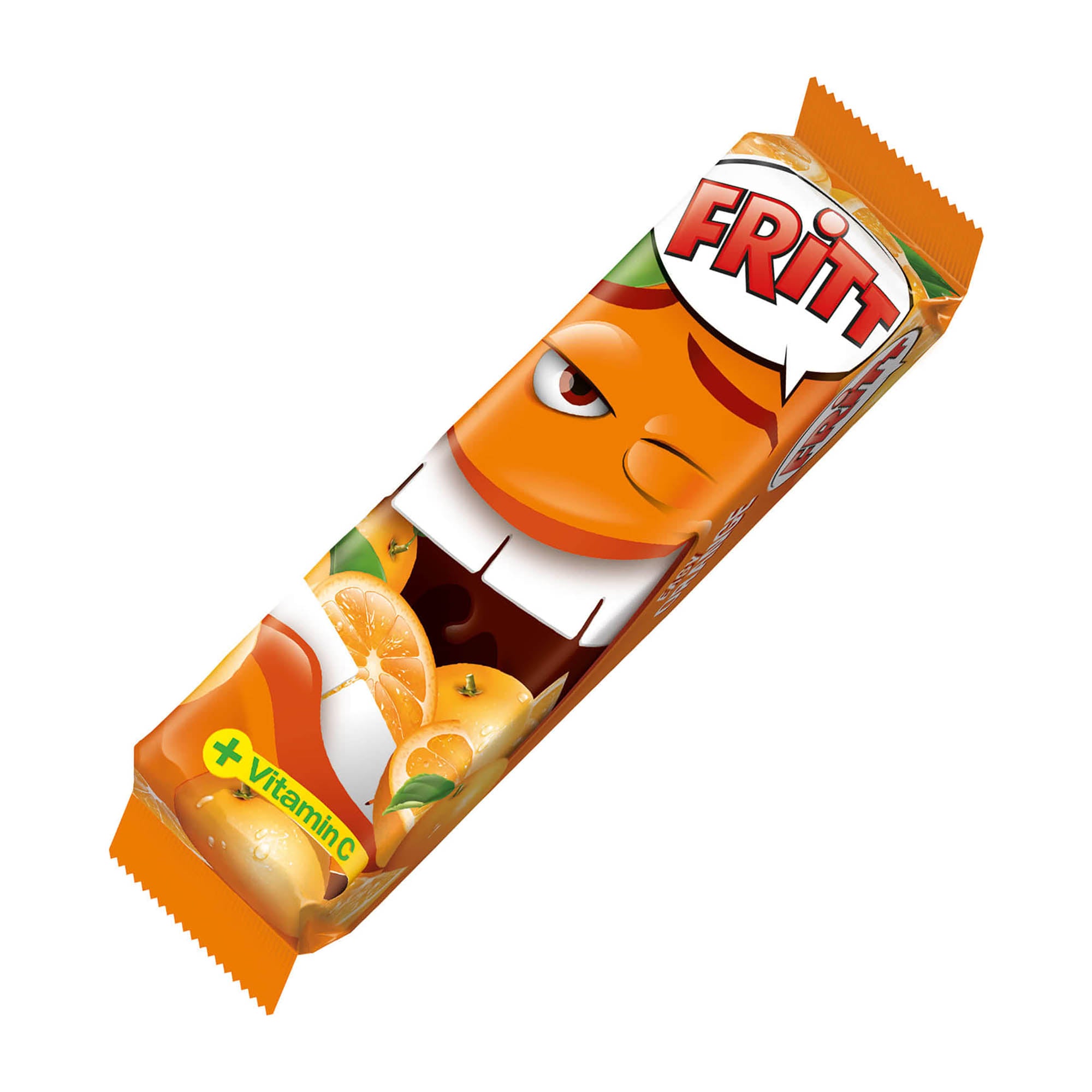 Fritt Orange chewy candy packaging on a white background.