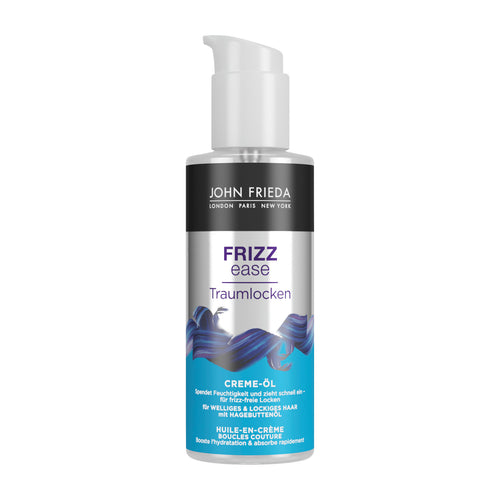 Pump bottle of John Frieda Frizz Ease Dream Curls Cream Oil on a white background.