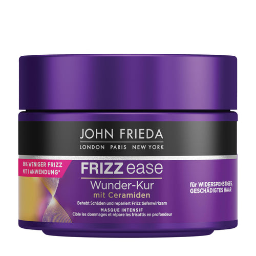 Purple jar of John Frieda Frizz Ease Intensive Hair Mask Wunder Kur on a white background