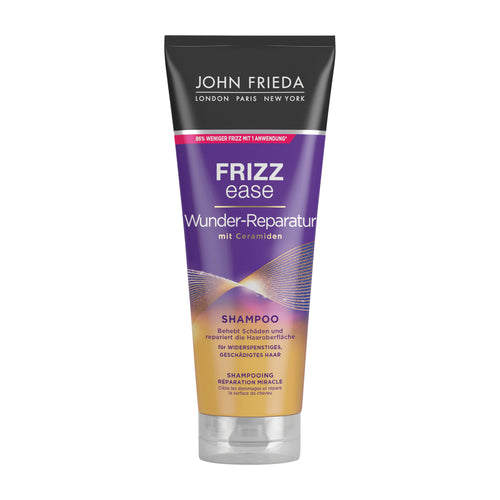 Tube of John Frieda Frizz Ease Miracle Repair Wunder-Reparatur Shampoo on a white background.