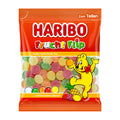 Haribo Frucht Flip gummy candy package with a cartoon character on a white background