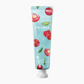 A tube of Frudia Cherry Hand Cream on a clean white background. The tube is light blue with illustrations of red cherries and green leaves, and has a white cap.