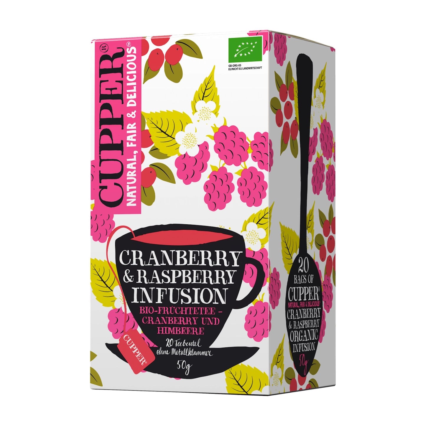 Cupper Cranberry & Raspberry Infusion fruit tea, 20 Count