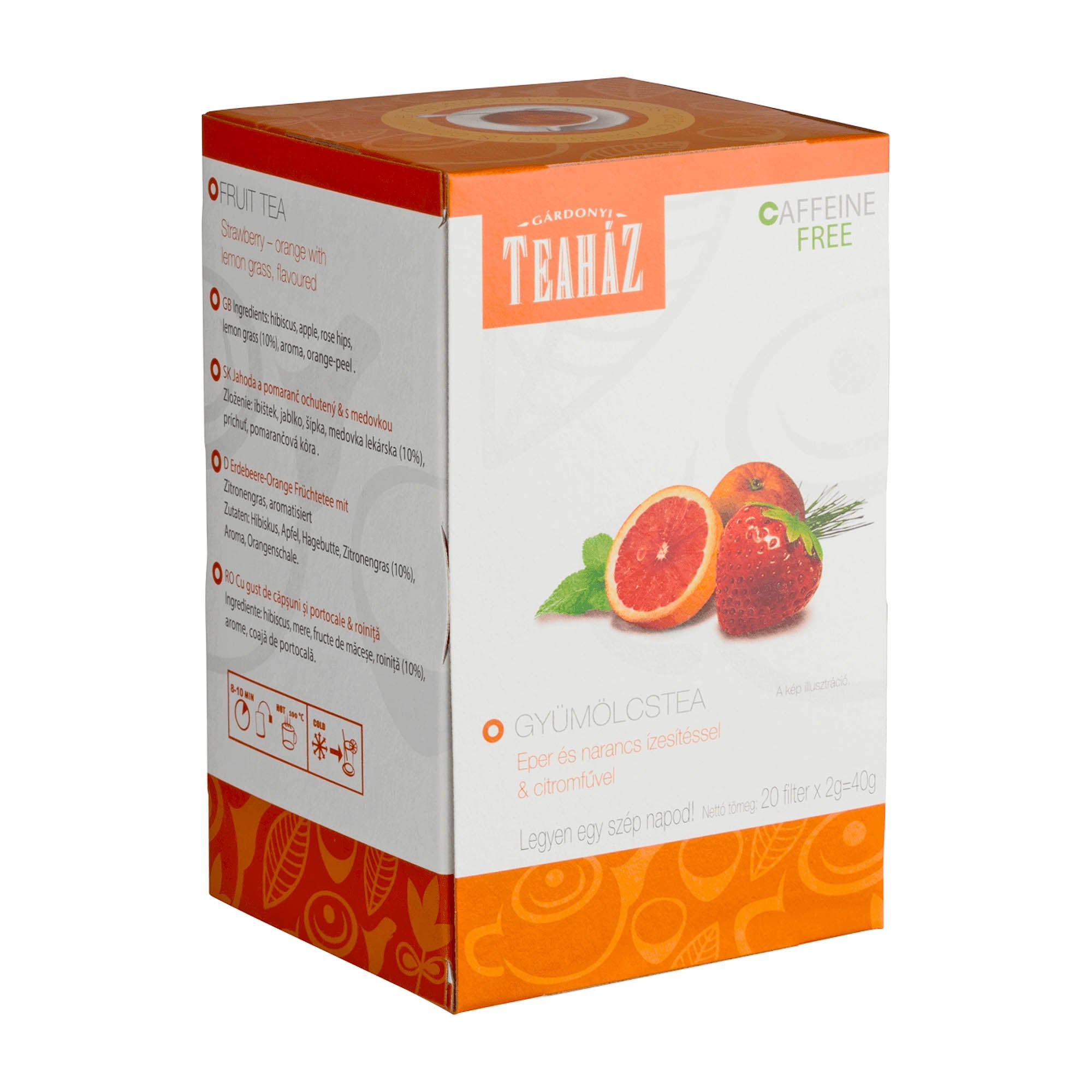 Gárdonyi Teahouse Thé aux fruits fraise et orange, 20 unités