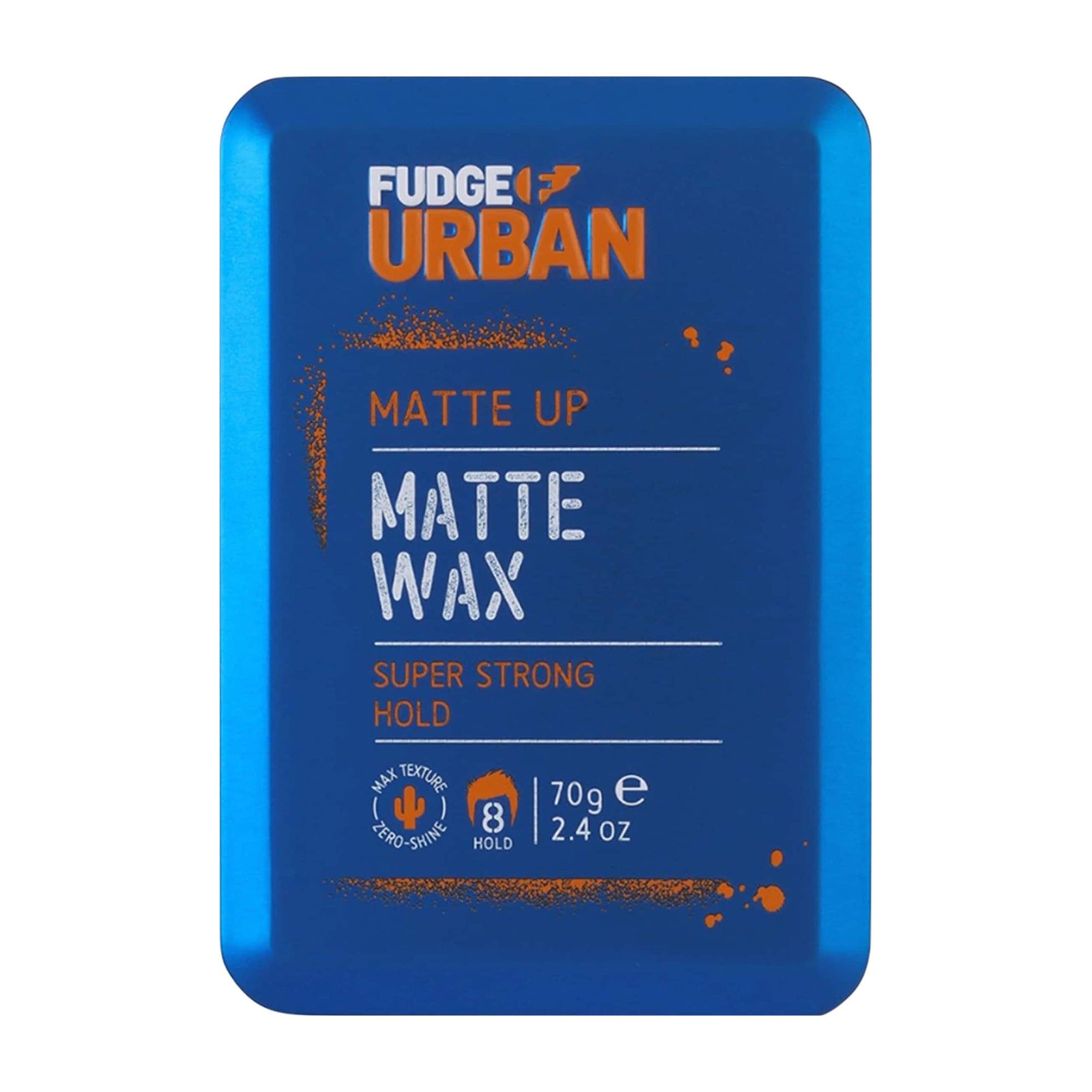 Blue packaging of Fudge Urban Matte Up Super Strong Hold Matte Wax on a white background