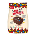 Packaging of Mr. Brownie Galactic Brownies showing a chocolate sponge cake with colorful candies on top, and the product name and weight '200 g' displayed.