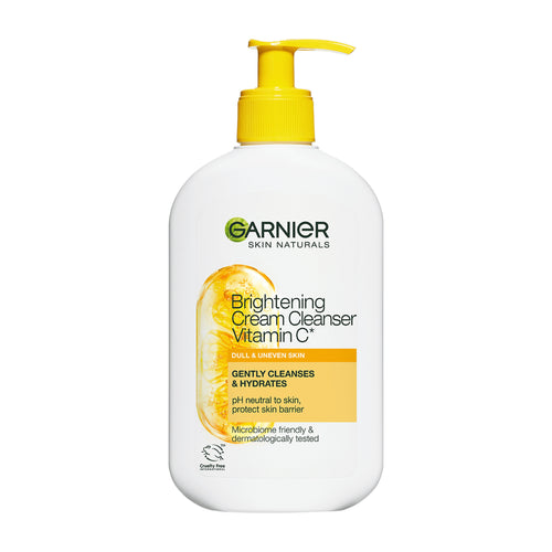 Garnier Brightening Cream Cleanser Vitamin C pump bottle on a white background