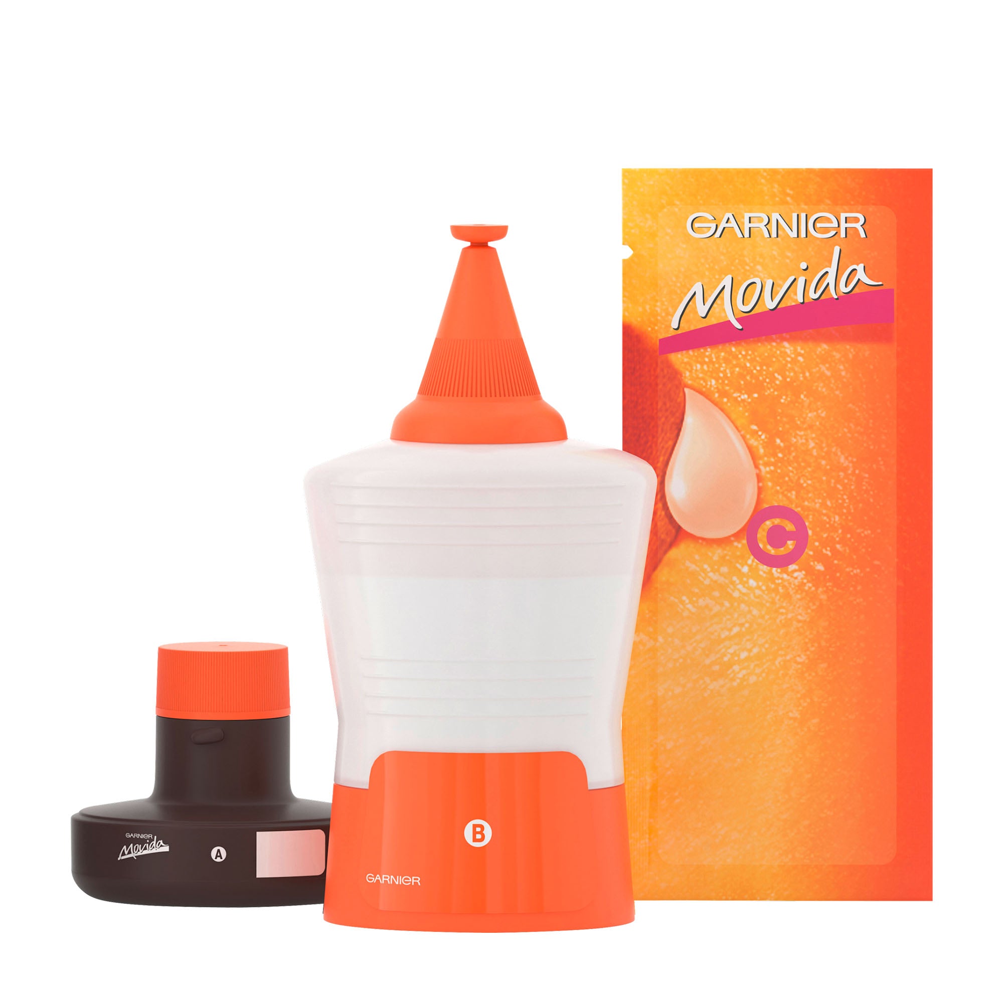 Garnier Movida hair product with packaging on a white background
