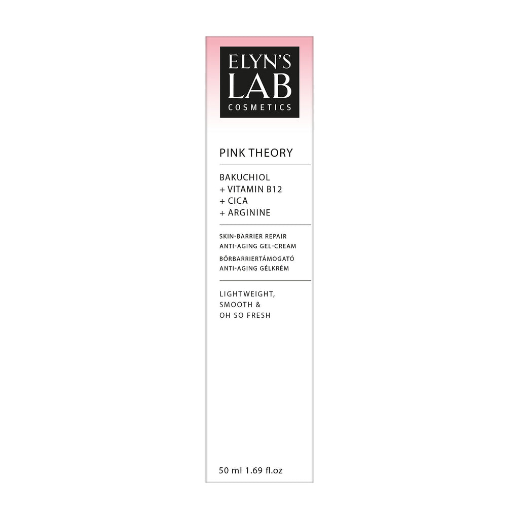 Elyn's Lab Cosmetics Pink Theory anti aging gel cream packaging on a white background