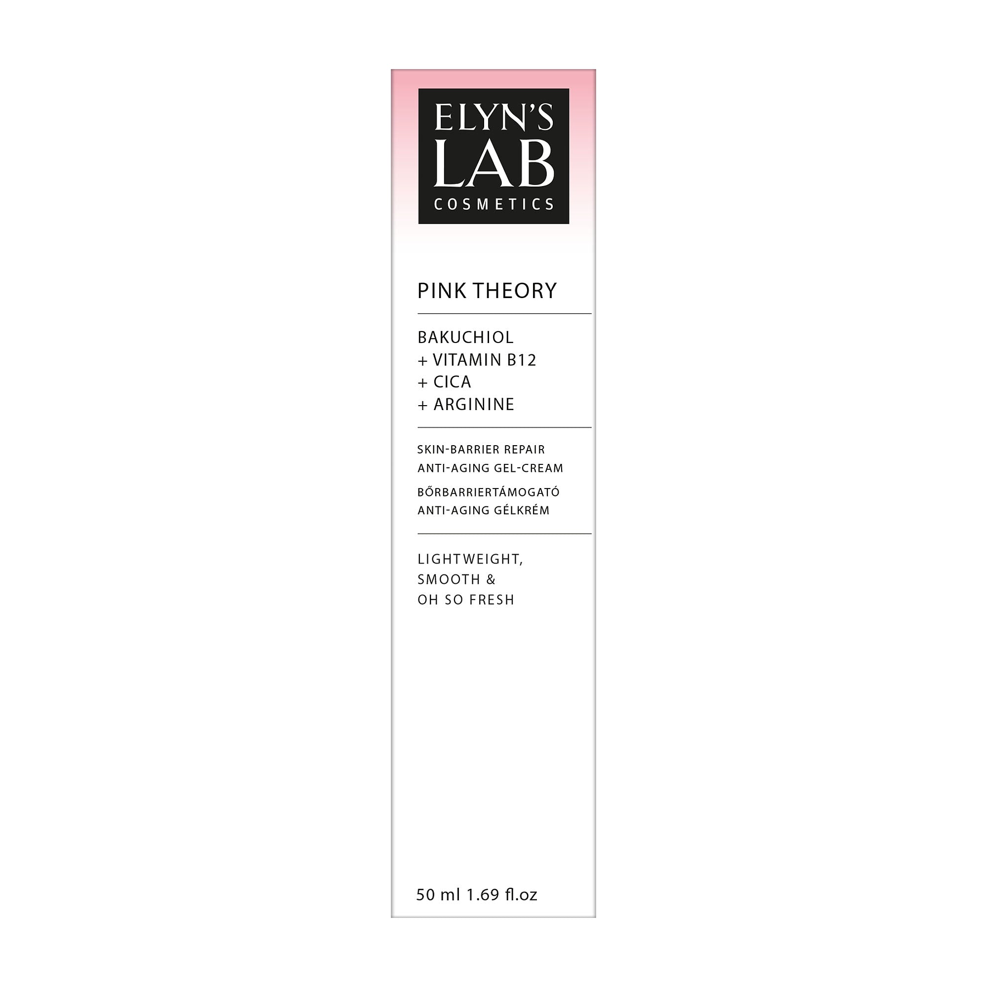 Elyn's Lab Cosmetics Pink Theory anti aging gel cream packaging on a white background
