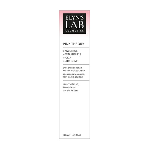 Elyn's Lab Cosmetics Pink Theory anti aging gel cream packaging on a white background