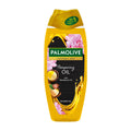 Palmolive Thermal Spa Pampering Oil shower gel packaging, featuring a yellow bottle with an image of the product and flowers, indicating the creamy texture and natural ingredients.