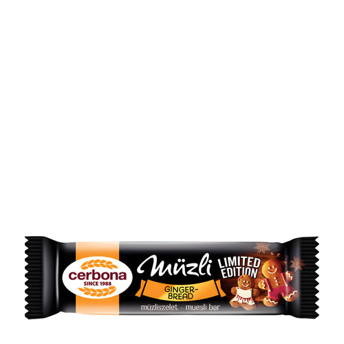 Cerbona Gingerbread muesli bar packaging on a white background