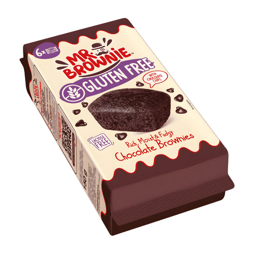 Mr. Brownie gluten-free chocolate brownies packaging on a white background