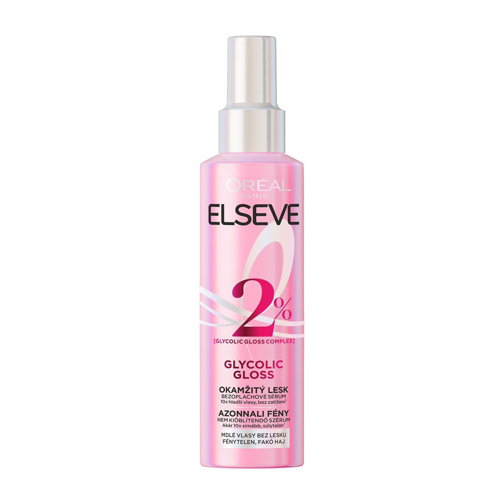 L'Oreal Elseve Glycolic Gloss high shine serum bottle on a white background.