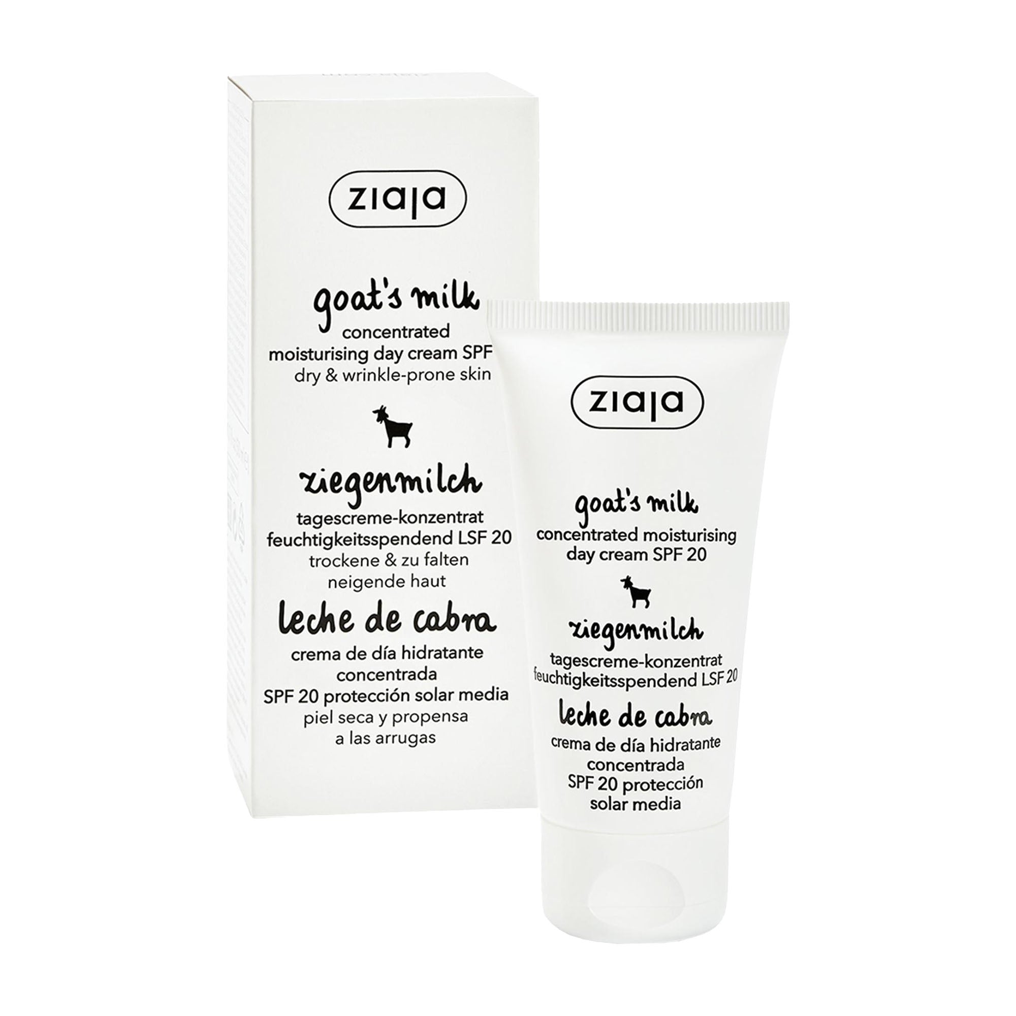 Ziaja Crème de Jour Hydratante Concentrée SPF 20 Lait de Chèvre, 50 mL