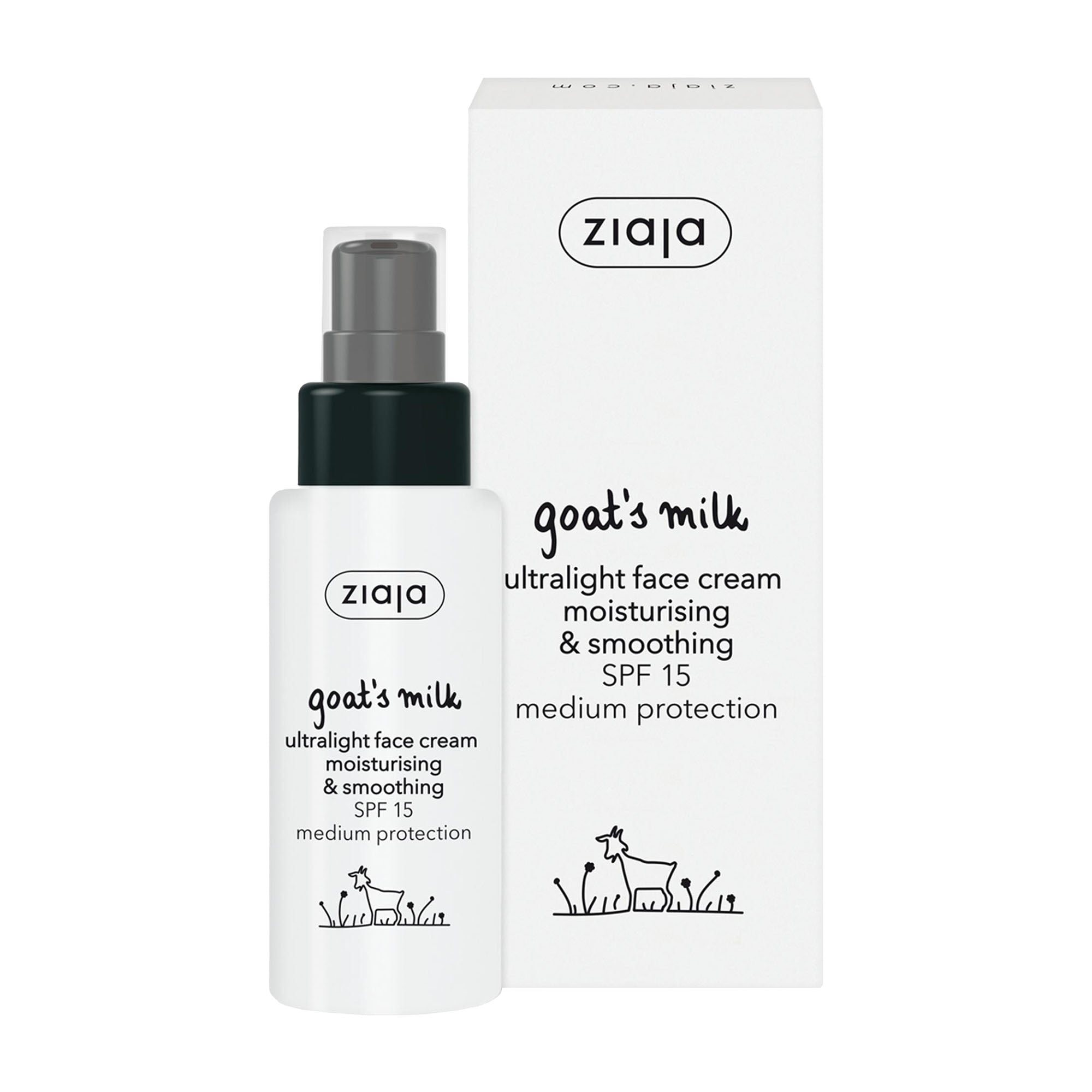 Ziaja Crème Visage Hydratante et Lissante Ultra-Légère SPF 15 Lait de Chèvre, 50 mL