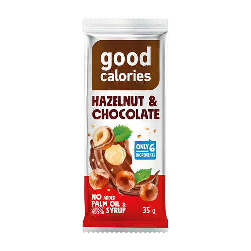 Good Calories Hazelnut & Chocolate date bar package on a white background