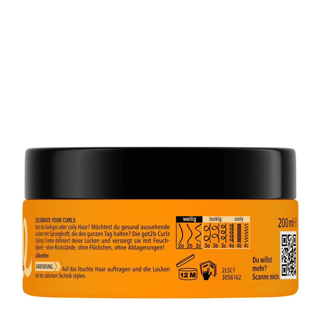 Back view of got2b Curlz Styling Cream jar on a white background