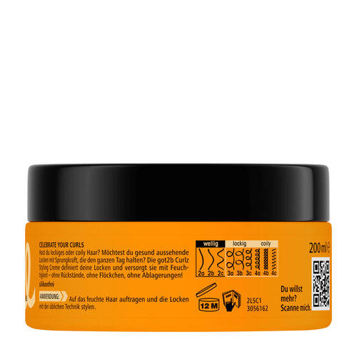 Back view of got2b Curlz Styling Cream jar on a white background