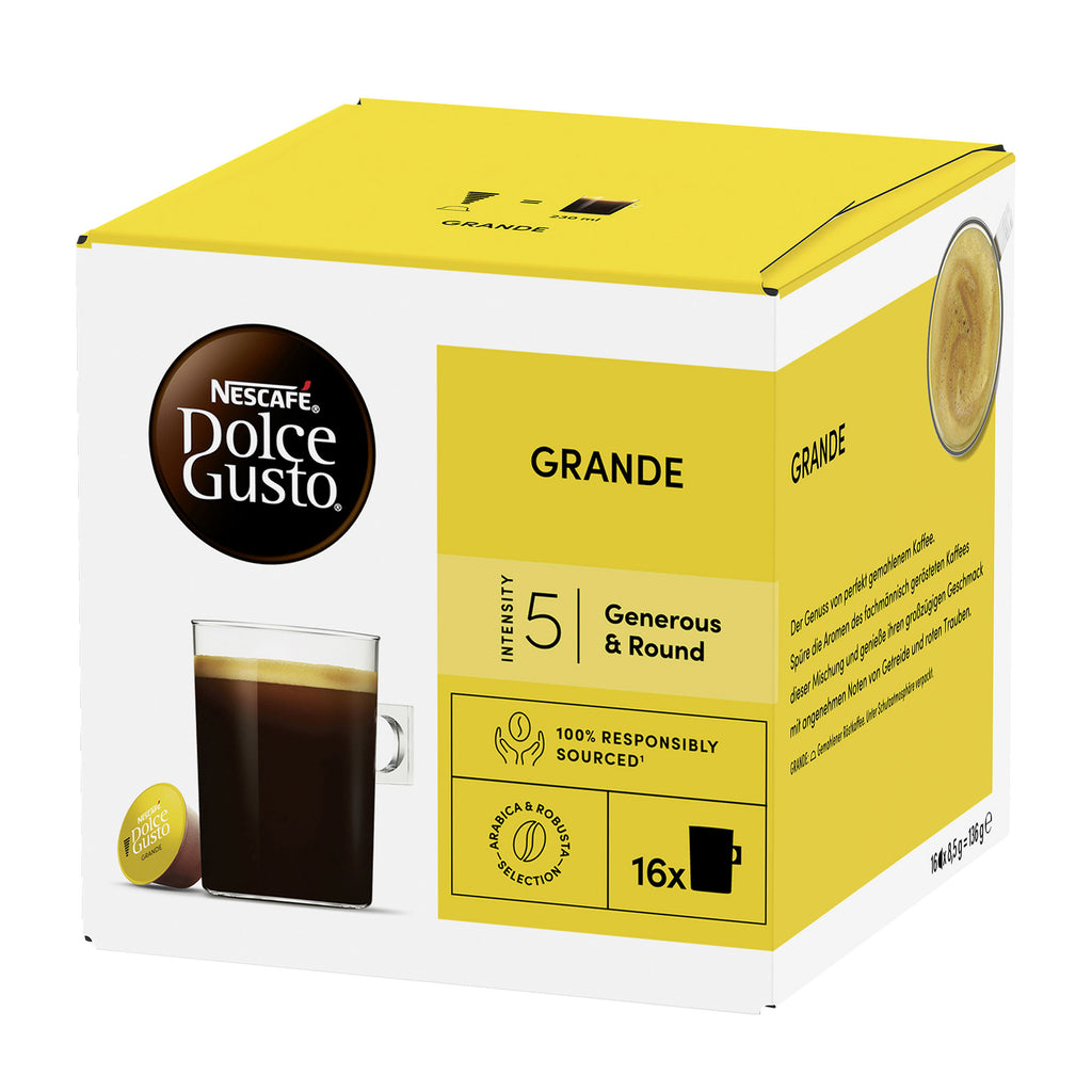 Nescafe Dolce Gusto Grande coffee capsules box on a white background
