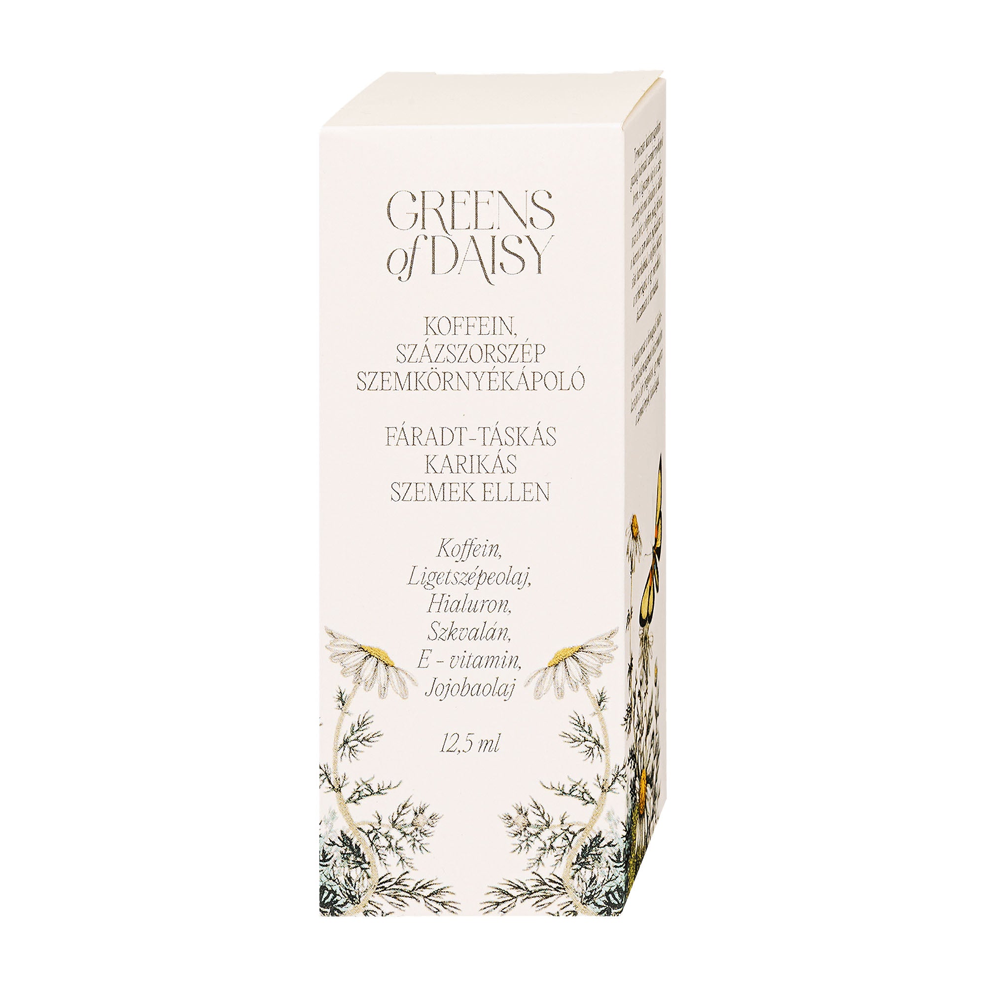 Greens of Daisy Eye Cream packaging with floral design and text on a white background