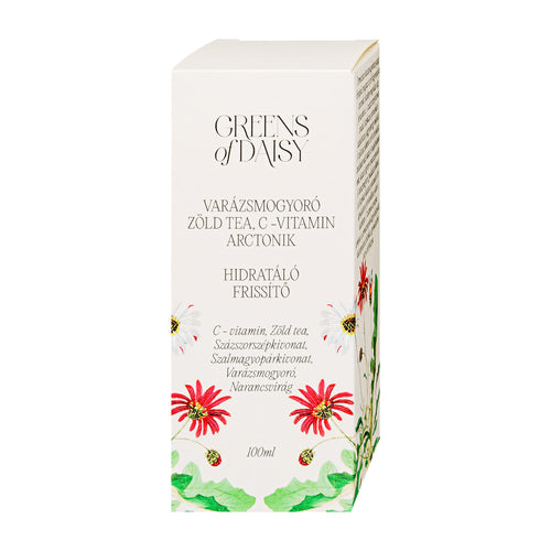 Box of Greens of Daisy Hydrating Refreshing Face Toner with floral design and text on a white background