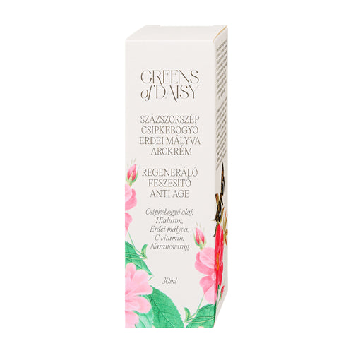 Box of Greens of Daisy Regenerating Firming Anti-Aging Face Cream with floral design and text on a white background