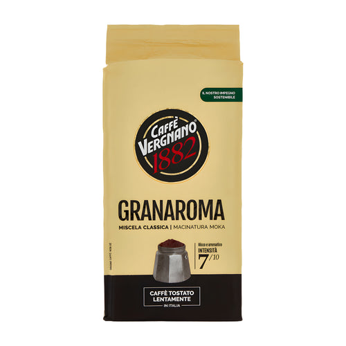 Caffè Vergnano Granaroma ground coffee package on a white background