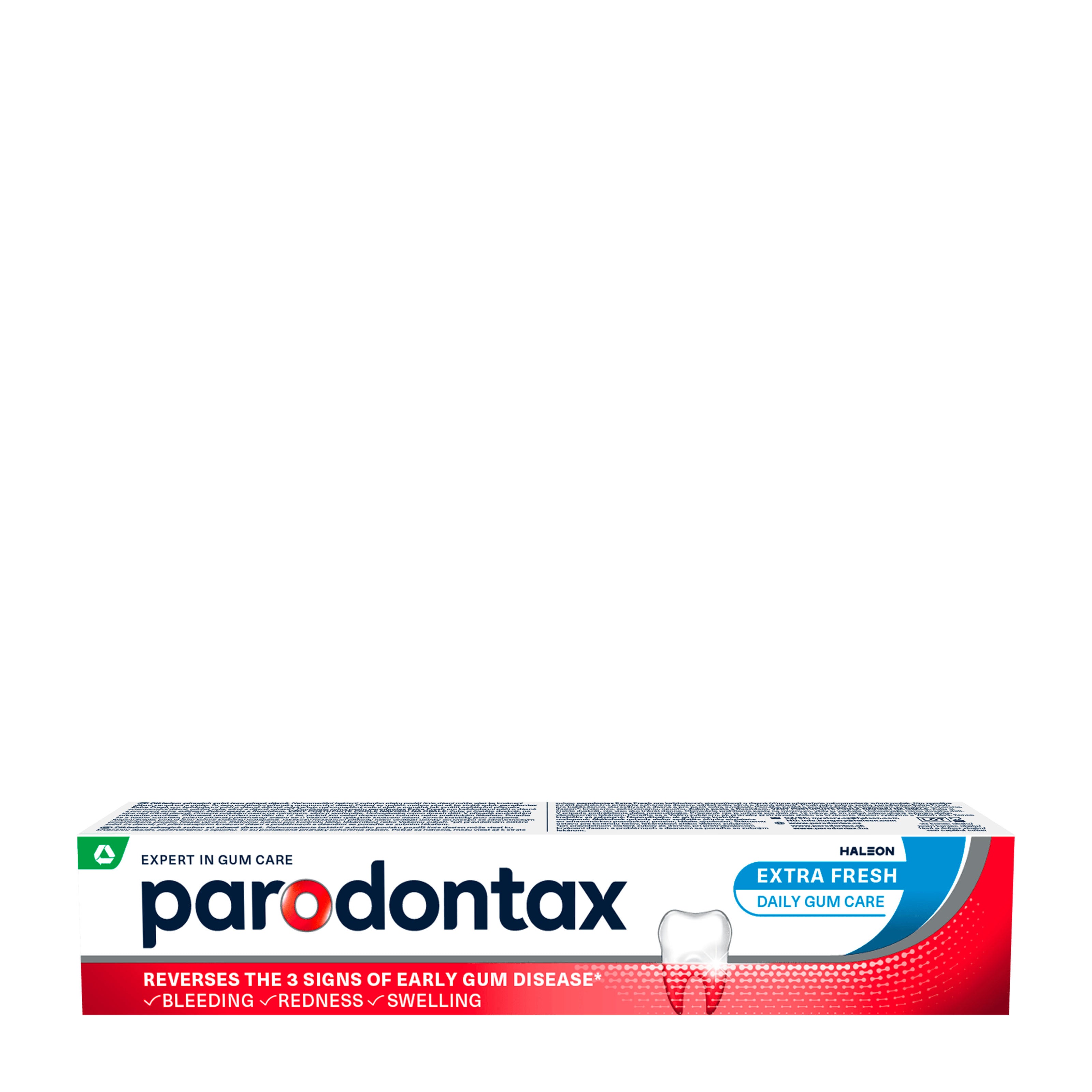 Parodontax Gum Health Extra Fresh toothpaste packaging on a white background