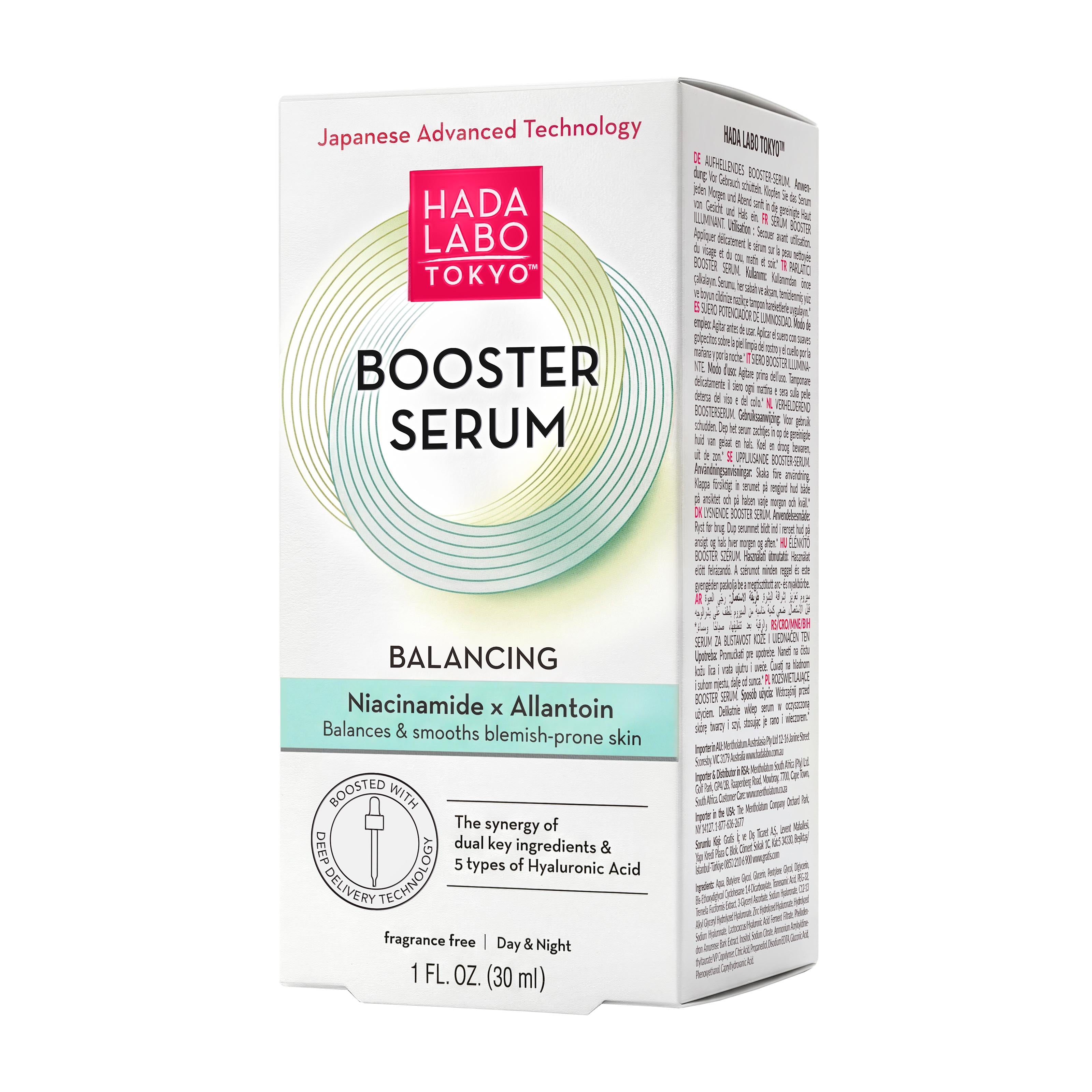 Hada Labo Tokyo Balancing Booster Serum packaging on a white background