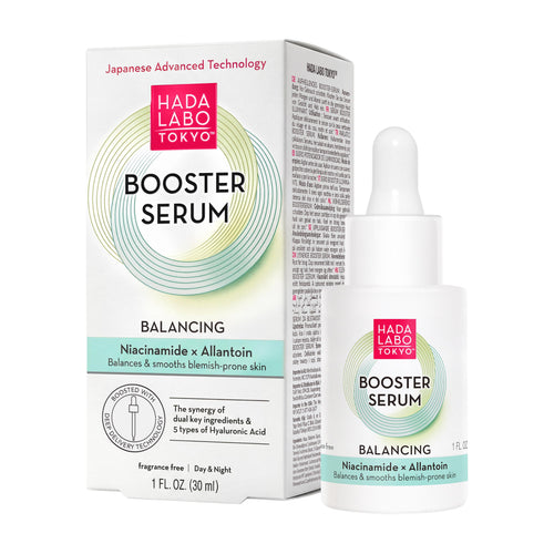Hada Labo Tokyo Balancing Booster Serum packaging and serum bottle on a white background