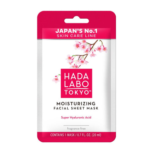Hada Labo Tokyo Moisturizing facial sheet mask packaging on a white background.