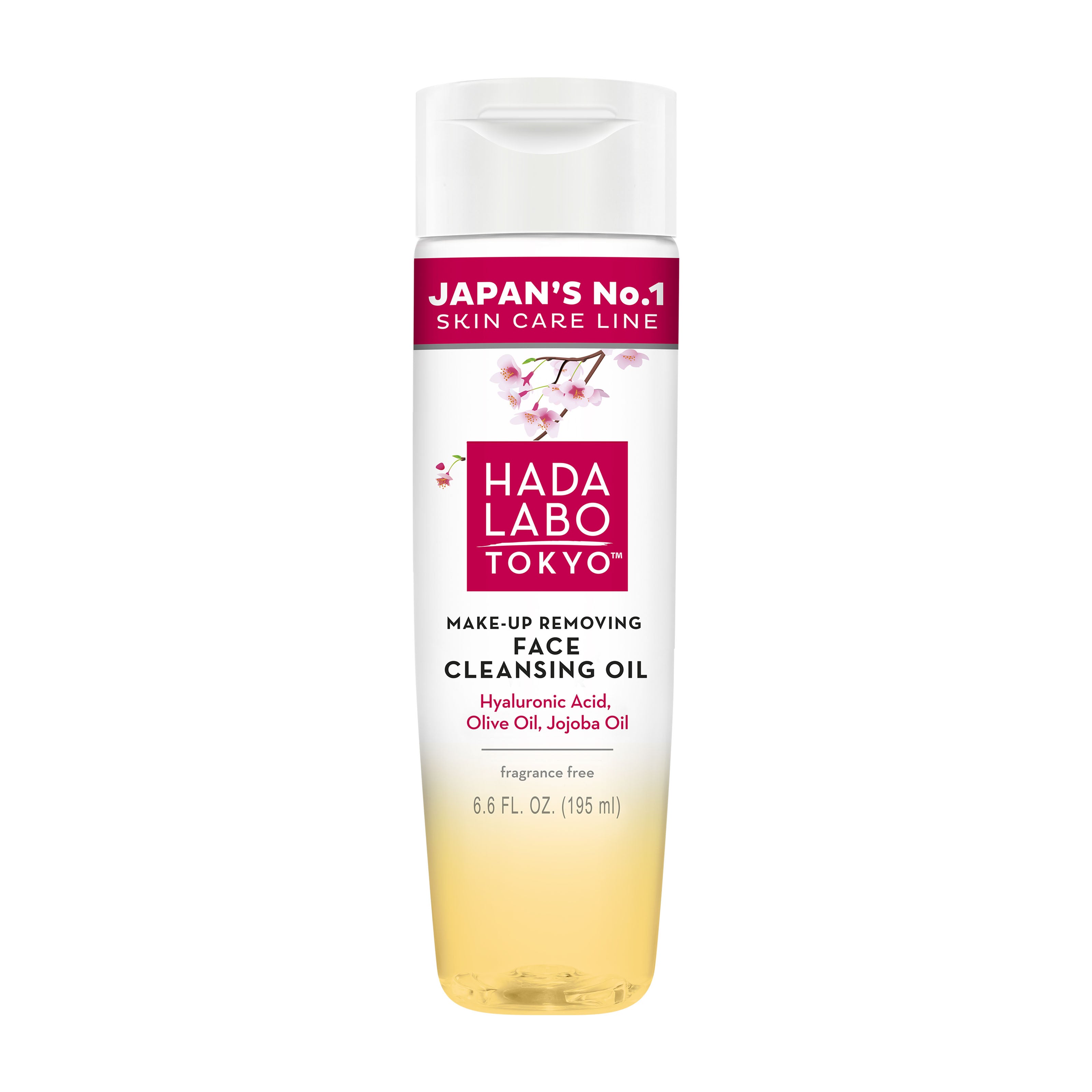Hada Labo Tokyo makeup removing face cleansing oil bottle on a white background