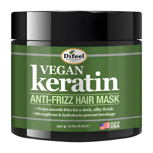Difeel Vegan Keratin Anti-Frizz Hair Mask jar on a white background