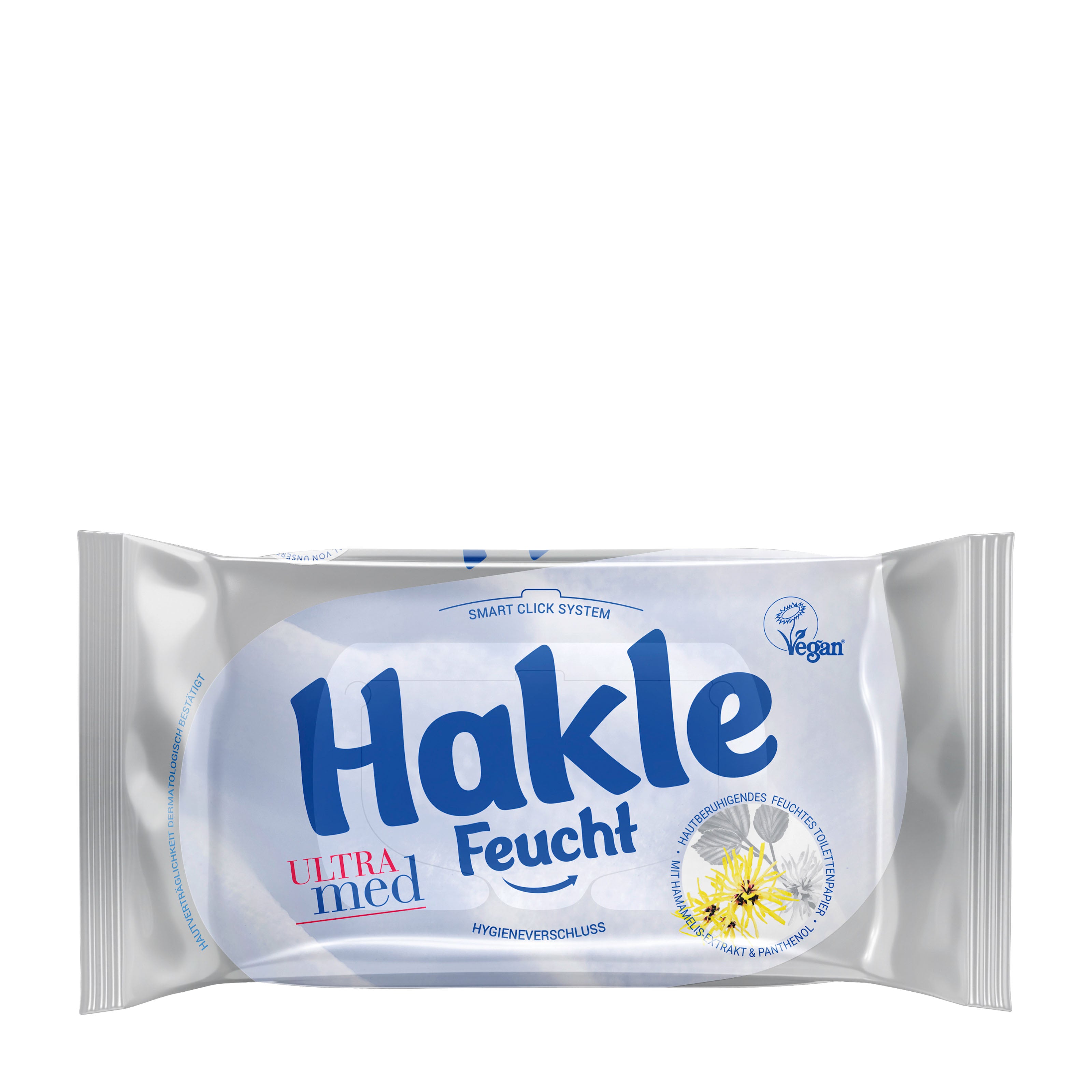 Hakle ultra med moist toilet wipes package on a white background