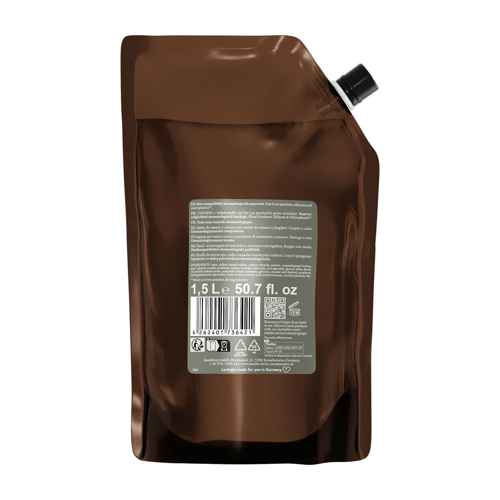 Jean&Len Rosemary & Ginger Hand & Body Wash Nachfüllpack, 1500 ml