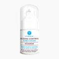 A white pump bottle of Manna Eczema Control Hand Cream with blue and brown text on a clean white background.