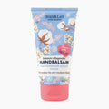 Jean & Len Cotton & Shea Butter Hand Balm tube with a light blue and white design decorated with cotton boll illustrations, and a pink flip-top cap.