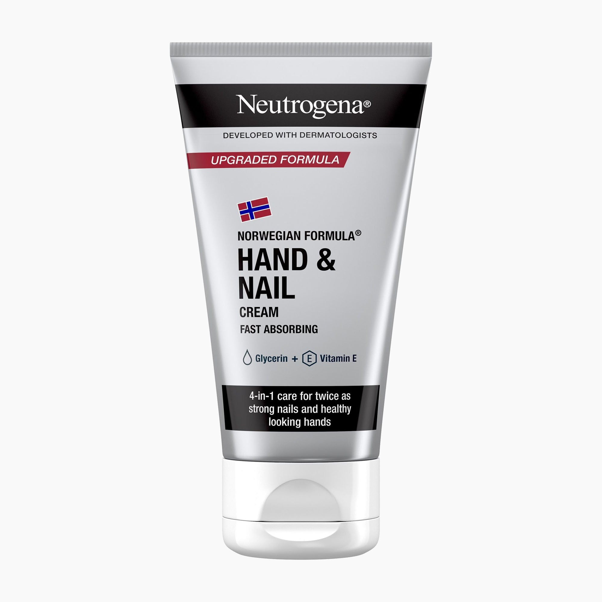 Neutrogena Norwegian Formula Hand & Nail Cream tube on a light gray background.
