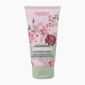 Jean & Len Peony & Lichee Hand Cream tube on a light gray background.