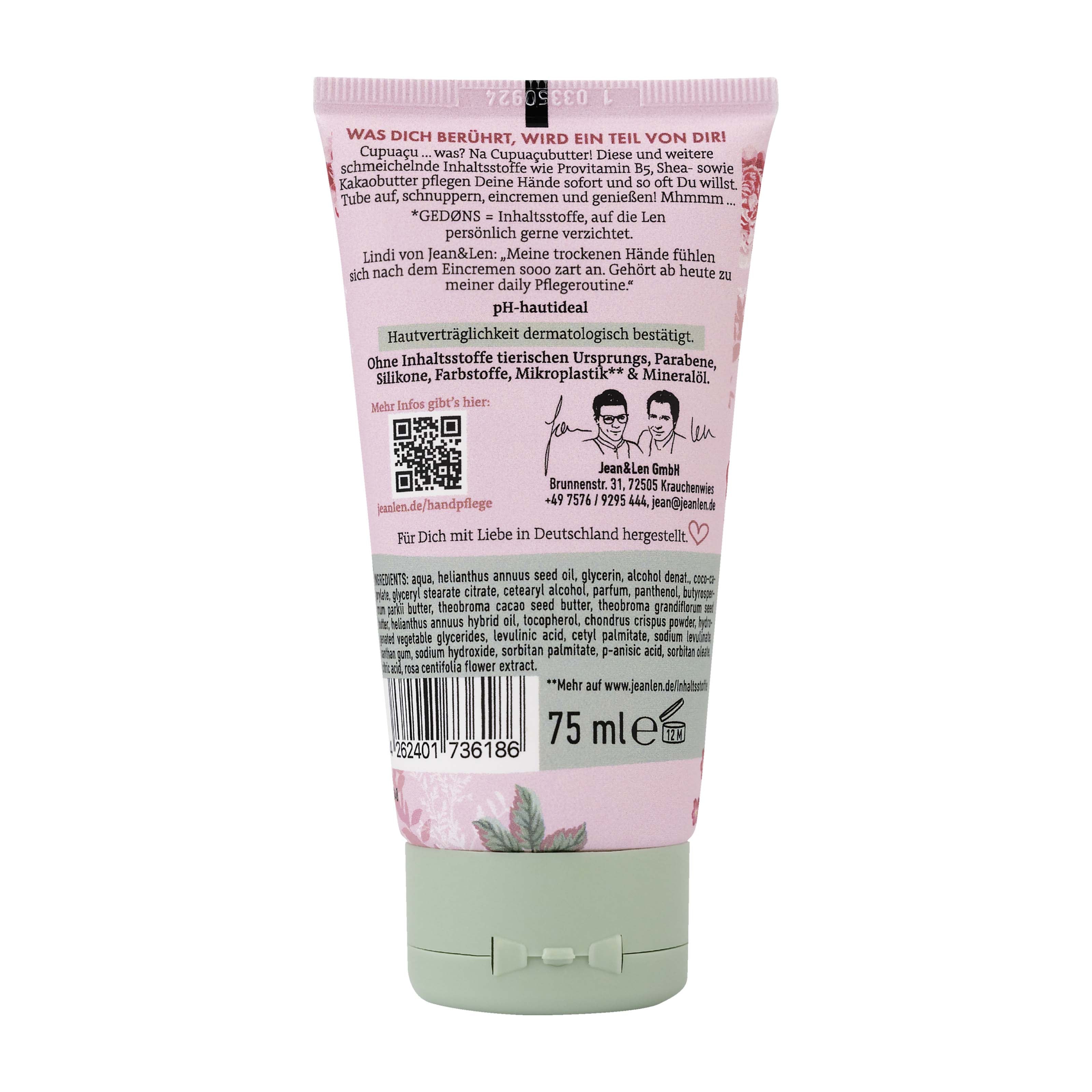 Jean&Len Handcreme Pfingstrose & Litschi, 75 ml