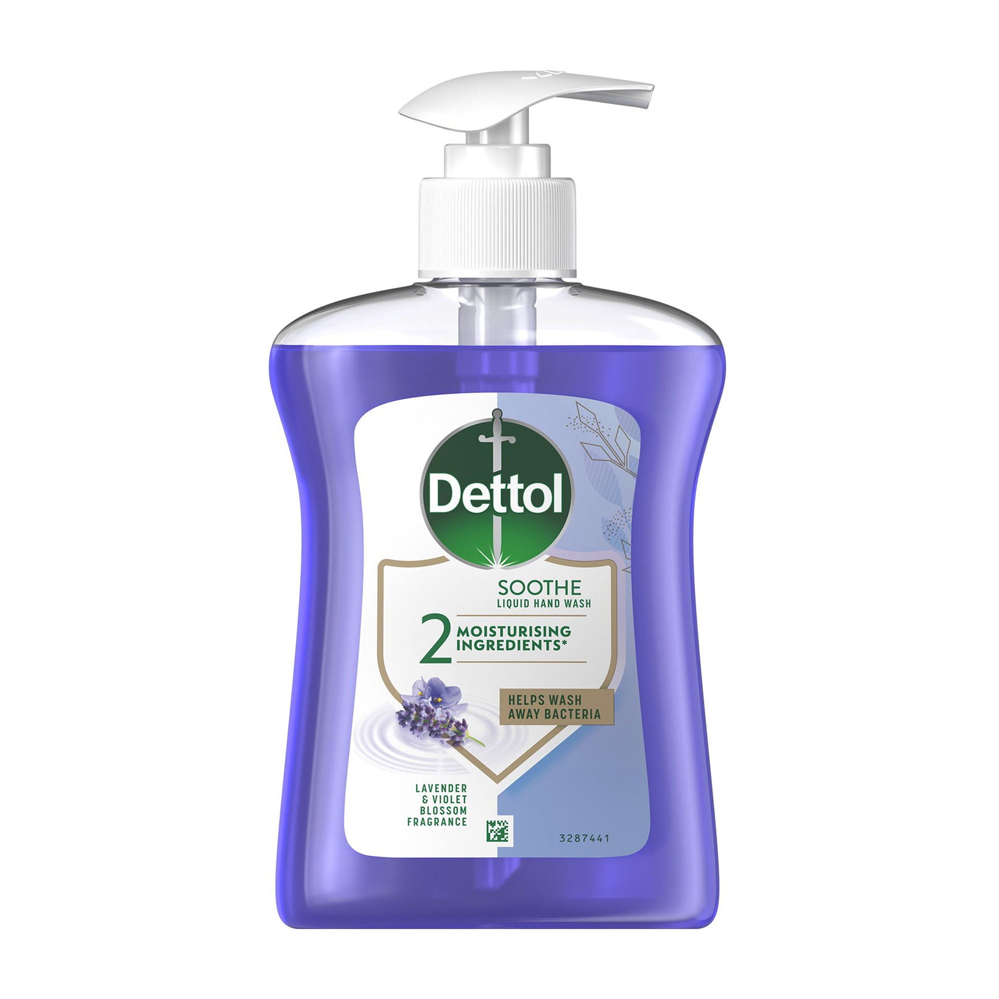 Dettol Soothe liquid hand wash bottle with pump on a white background