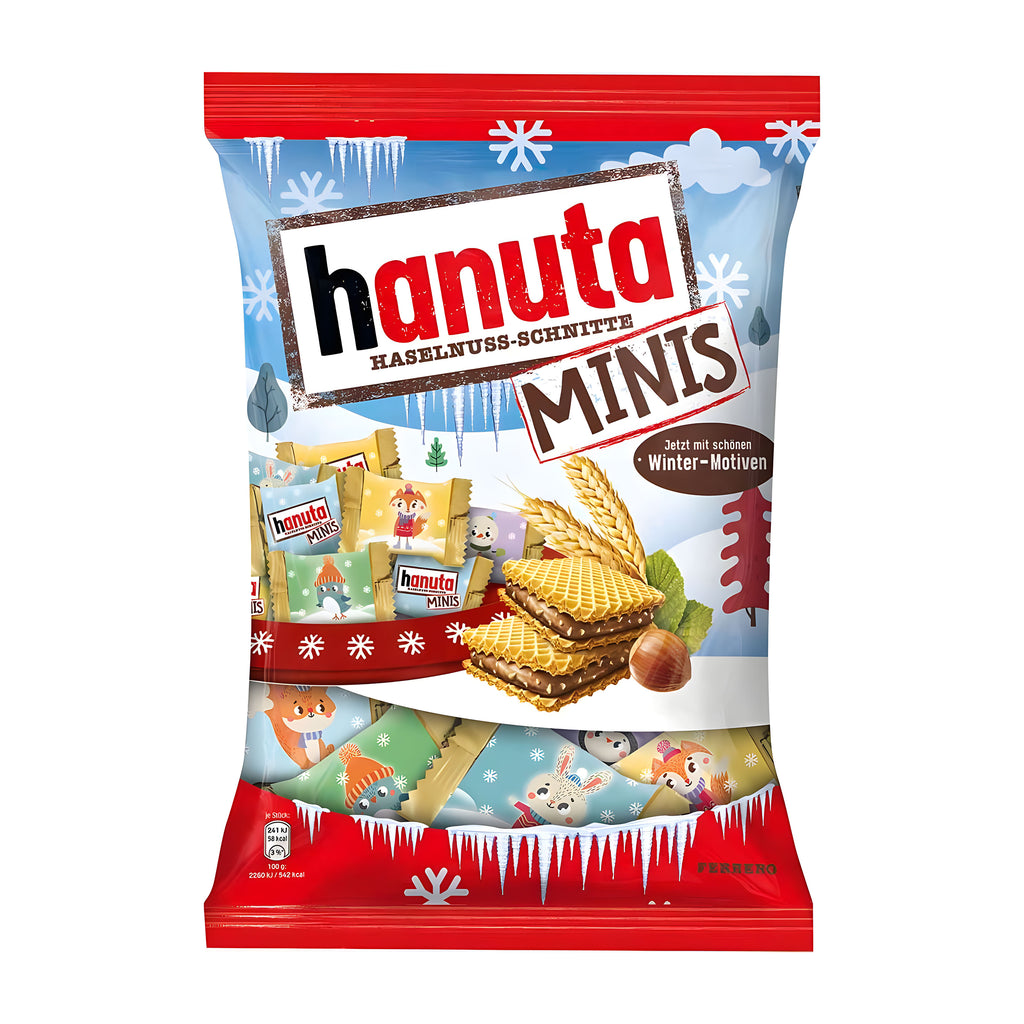 Packaging of hanuta Minis with winter-themed design on a white background
