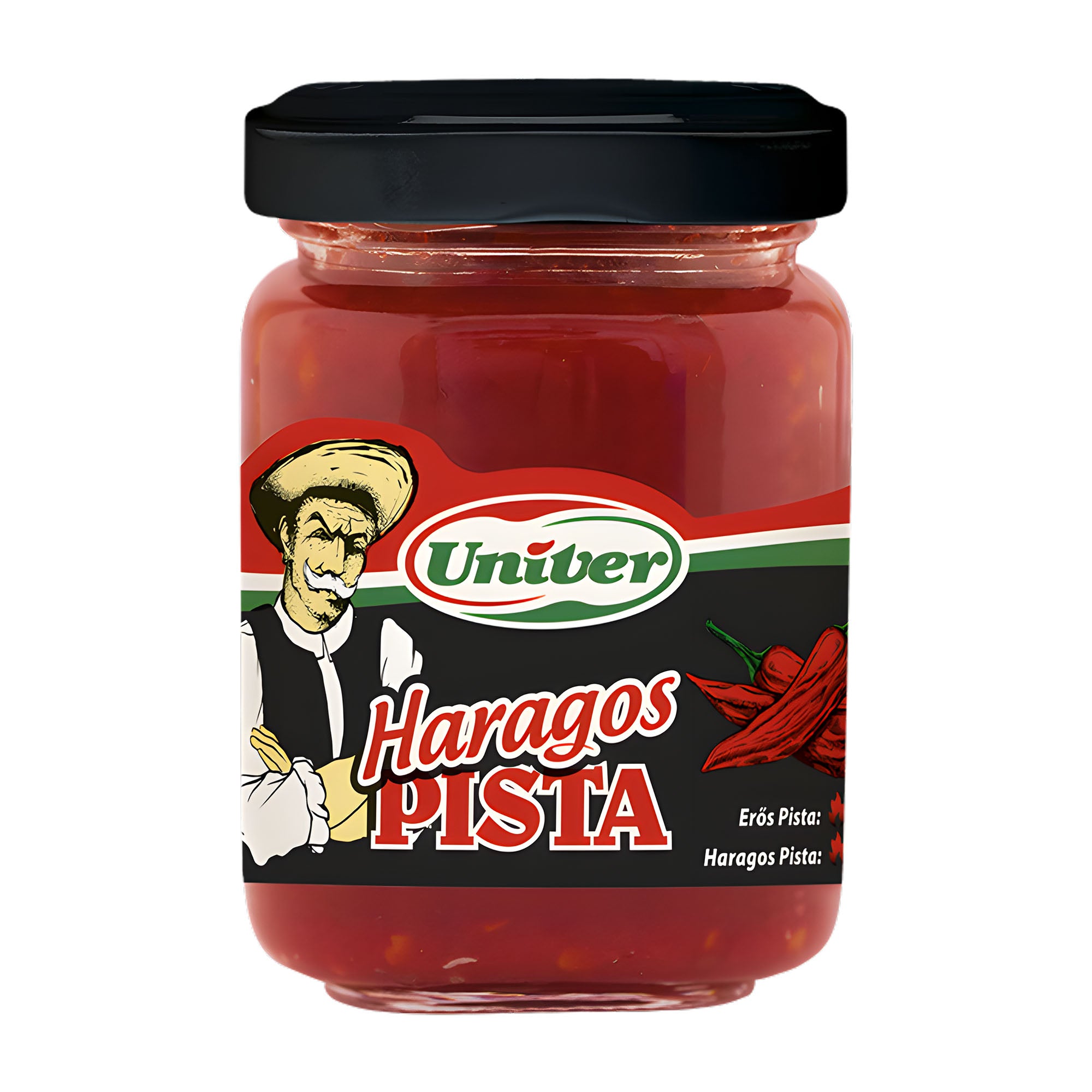 Jar of Univer Haragos Pista with a black lid on a white background